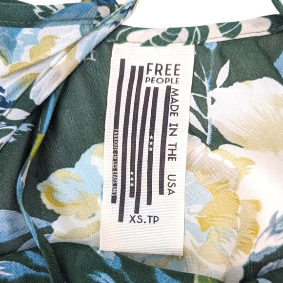 Free People Sheer Floral Mini Dress Coverup Tunic Top Womens XS Green Tank Top - Picture 9 of 9